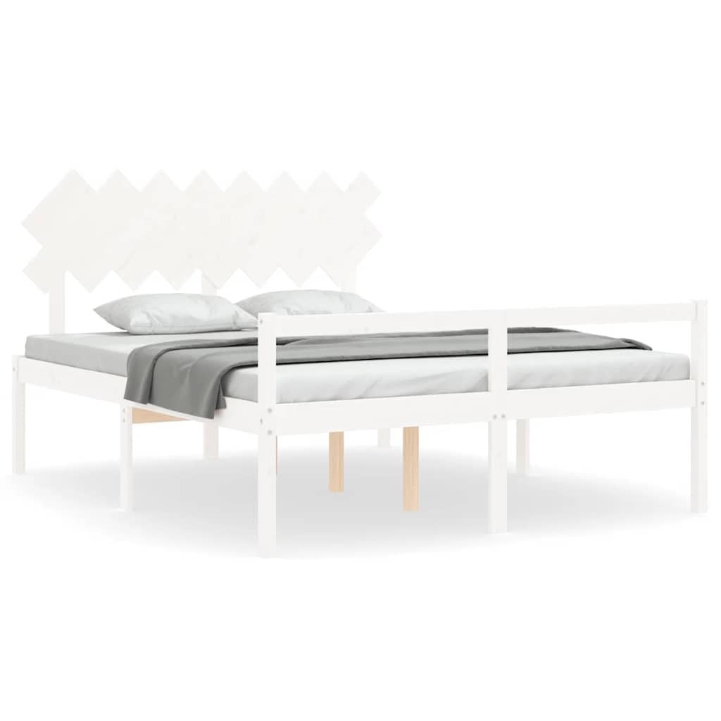 Seniorenbett 160x200 cm Weiß Massivholz Kiefer mit Kopfteil robuster Lattenrost Stauraum Schlafzimmer Möbel seniorengerecht Plattformbett