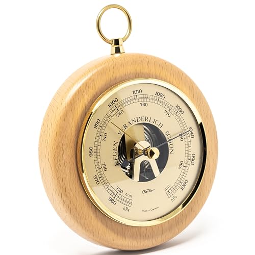 Fischer 1366R-02 Barometer - 140 mm Druckmessgerät mit Buche-Echtholz-Gehäuse gebeizt - Made in Germany