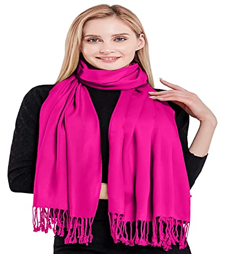 CJ Apparel Hot Pink Bright Pink Solid Color Tassels Design Nepalese Shawl Seconds Scarf Wrap Stole Throw Head Wrap Pashmina Hand Made in Nepal New4