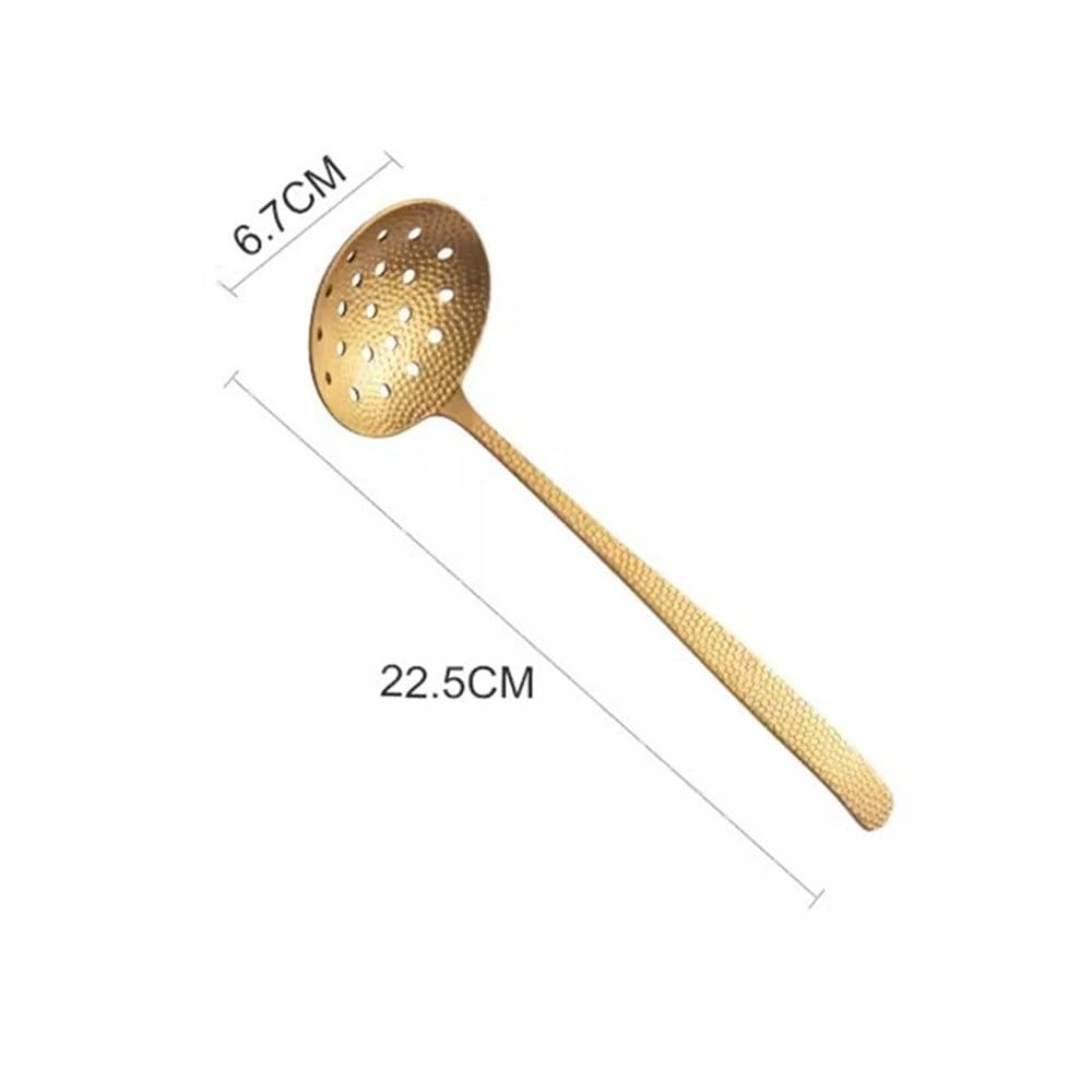 Cucchiaio da cucina, Cucchiaio forato con filtro, manico lungo, for zuppa calda, guscio che perde for il consumo in pentola(Gold)