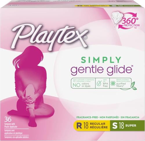Image of Playtex Simply Gentle Glide Multipack Unscented Tampons with Regular and Super Absorbencies, 36 Count (Packaging May Vary) (Pack of 5)