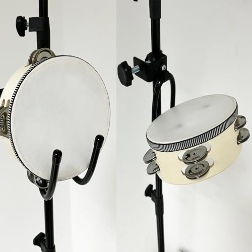 Pmsanzay Mic Microphone Stand Tambourine Hanger, Headphone Headset Holder Clip Stand, Easy to fit on Music or Microphone Stand for Tambourine, Cowbell, Headphones - Keep Tambourine Within Reach.