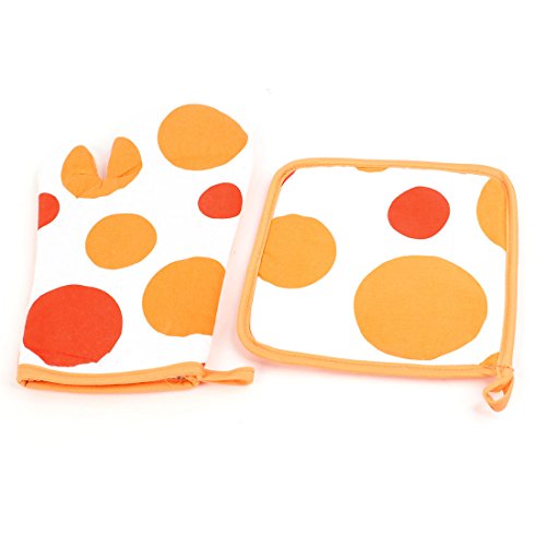 Ruilogod Puntos Patrón Microondas Horno Mitt Guantes blancopuro Naranja W