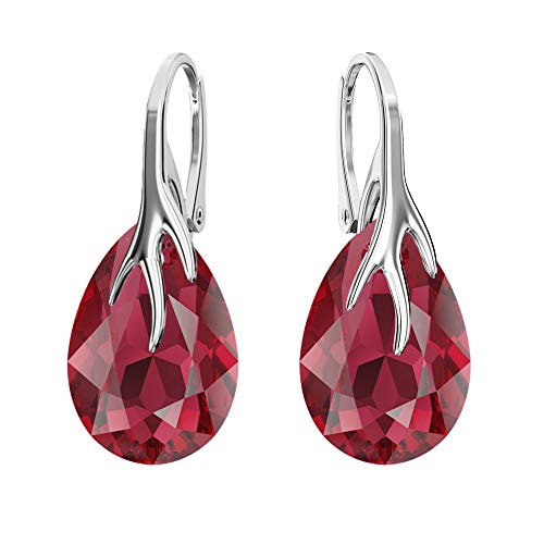 Boucles d'oreilles pendantes en argent 925 et cristaux taille poire avec écrin