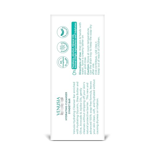 Image of Dr. Reddy's Venusia Hydrating Cleanser Syndet Bar | 100% soap-free, pH 5.5, Non-irritating, Hypoallergenic, PAMA-free | Enriched with Hydrating Glycerin, Shea Butter, Olive Oil, Avocado Oil & Jojoba Oil - 75g