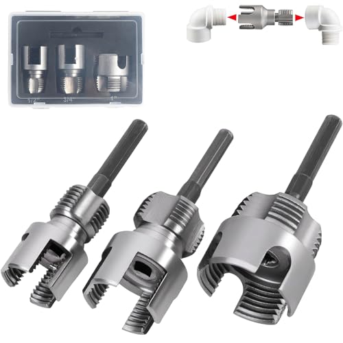 Integrated Internal & External Pipe Threading Tool, 3Pcs PVC Pipe Threader Set 1/2" 3/4" 1'', Pipe Thread Cutting Tool, PVC Thread Maker Tool for Electric
