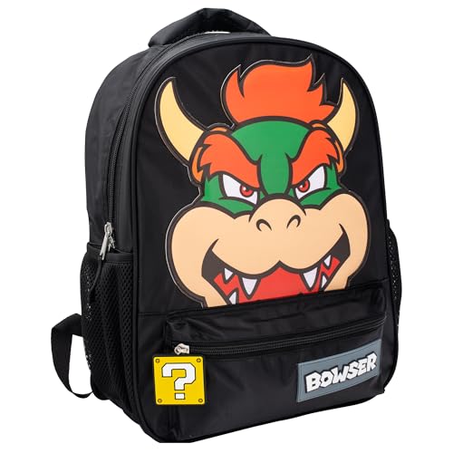 Image of AI ACCESSORY INNOVATIONS Super Mario Bowser Backpack for Boys & Girls, 16 Inch Nylon Twill Big Face Schoolbag, Black