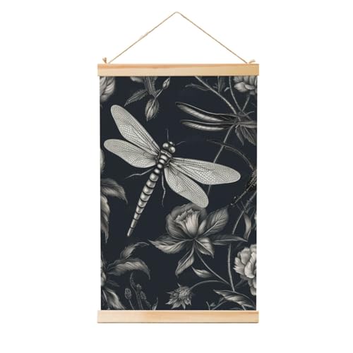 Poster fleurs noires et libellule pour habiller facilement un grand mur blanc