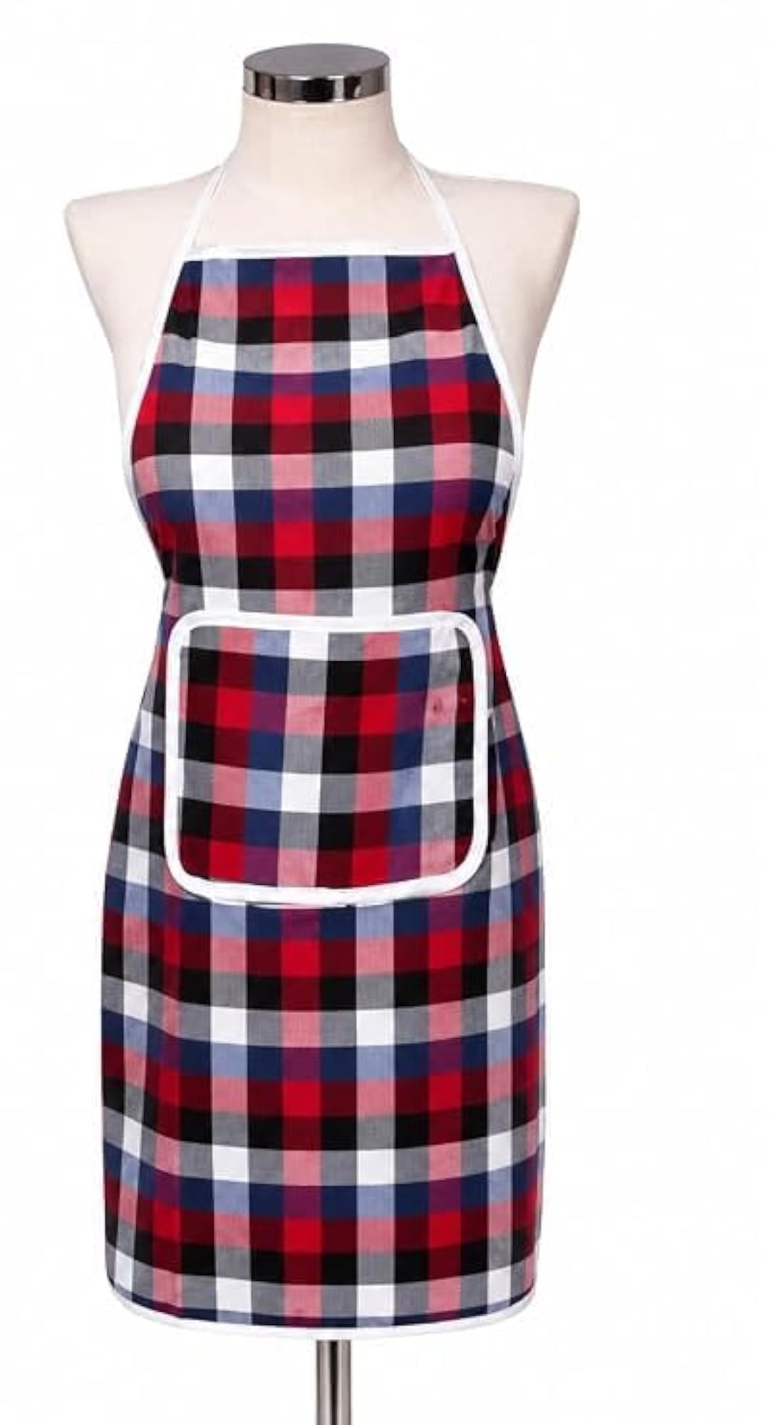 Checkered Cotton Blend Apron for Kitchen Cooking, Adjustable Neck Strap