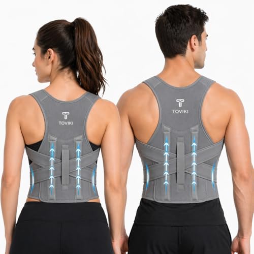 Image of Posture Corrector Belt for Men & Women | Adjustable Back Brace | Upper Back & Shoulder Support | Neoprene Spine Corrector Belt | Relieves Back Pain, Neck Hump & Rounded Shoulders | Universal Size (28-52 inch) ( Grey )