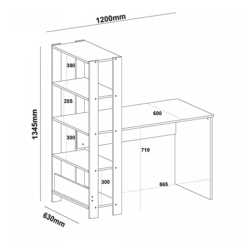 Escrivaninha 120cm com Estante 5 Prateleiras Match Artely Off White/carvalho