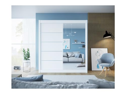 BETA Sliding Door Wardrobe with Mirror, White, 150 cm