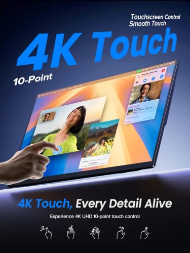 Image of UPERFECT 4K Portable Monitor Touchscreen, 15.6 inch 125% sRGB Laptop Monitor, 3840 * 2160 UHD, 450 Nits Ultra-Slim Monitor, USB-C & MINI HDM, VESA & Stand, Travel Screen for Computer, PC, Game Consoles