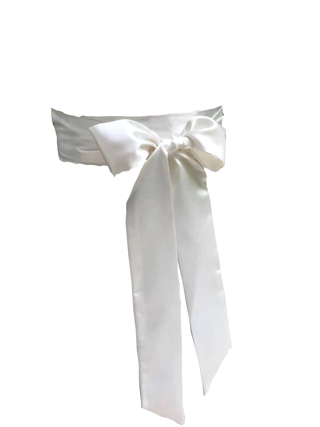 AIMECHA Satin Sash Belt For Bridal Wedding Bridesmaid Dress Belt 2'' Wide Double Side, Ivory, Medium
