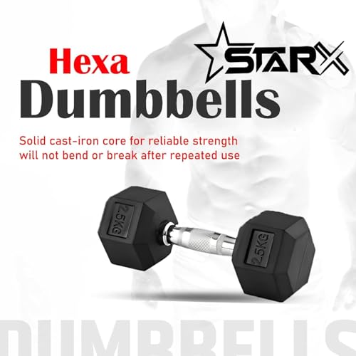 Image of StarX Hexagonal Rubber Dumbbells 2.5kg Pair Fixed Weight Dumbbell (2.5KG*2) Fixed Weight Dumbbell (5 kg)