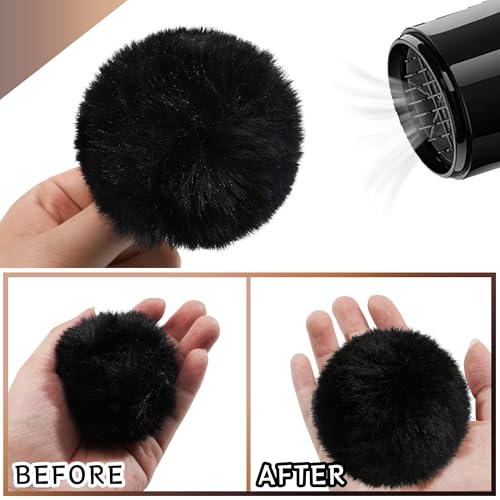 Image of 10Pcs Black 3.2Inch Faux Fur Pom Poms for Hats with Elastic Loop DIY Crafts