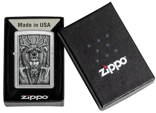 Image of Zippo Barbarian Windproof Lighter - Warrior Skull Design in Full-Color Image on Black Matte, Refillable, (Bis Certified)
