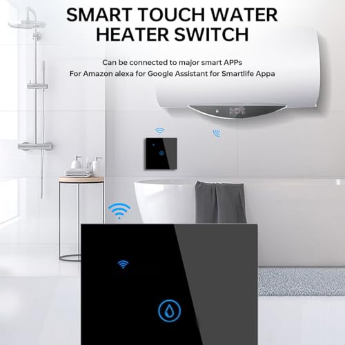 Acmerota Smart Immersion Heater Switch, Black WIFI Smart Wall Touch Boiler Switch 40A 8000W 2.4G WiFi Water Heater Timer Switch Works with Alexa Google Home and Smart Life APP Tuya APP - Image 2