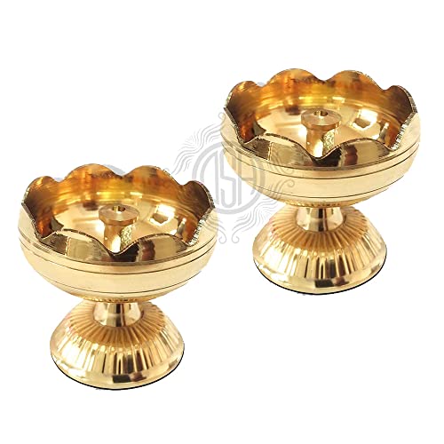 Image of Brass Diya Pure Brass Traditional Oil Puja Lamp for Temple, Mandir, Festival Decoration, Home Decor & Diwali Gift