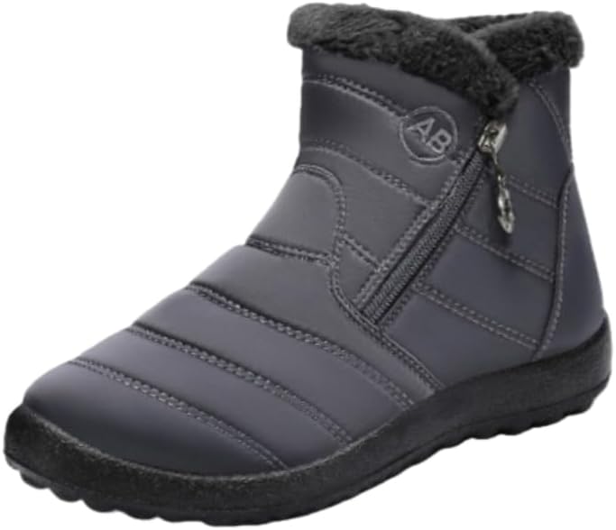 Women's Winter Snow Boots Fur Lined Side Zipper Warm Lightweight Ankle Boots Outdoor Hiking Shoes Non-slip Rubber Sole