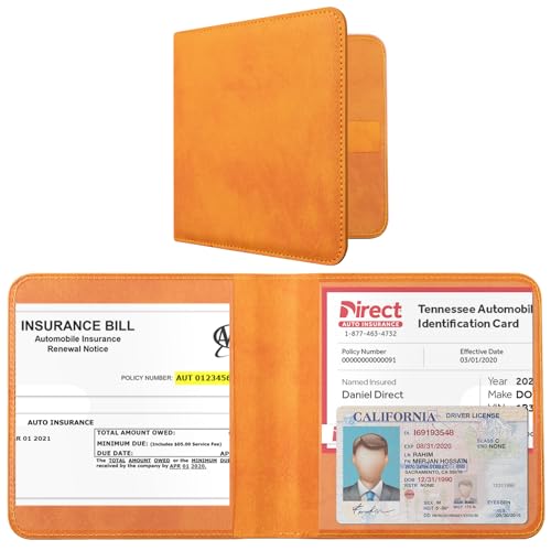 Image of CoBak Car Registration and Insurance Holder - Vehicle Glove Box Car Organizer, Auto Truck Comparment Accessories Case for Essential Document, Driver License, Cards (Orange)