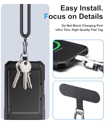 BXYJY for iPhone 16 Pro Max Case Wallet with Strap, Crossbody Cell Phone Lanyard for Women Men, Card Holder, Slide Camera Cover, Military Grade Drop Proof, Heavy Duty Case for iPhone 16 Pro Max, Black - Thumbnail 4