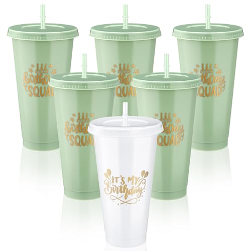 Jingmore Birthday Squad Tumblers 24 oz Party, White, Sage Green, 6 Pcs