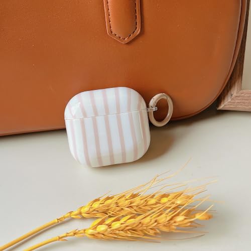 Image of MINSCOSE for AirPods 4 Case,Cute Striped Aesthetic Pattern Design with Trendy Keychain Ring,Soft TPU Protective Shockproof Cover with Cleaner Kit for Girls Women for Airpods 4-Khaki