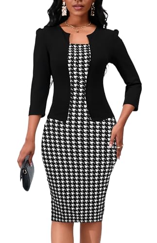 Yajedo Women's Reto Bodycon Midi Dresses 3/4 Sleeve Church Wear to Work Business Pencil Dress2