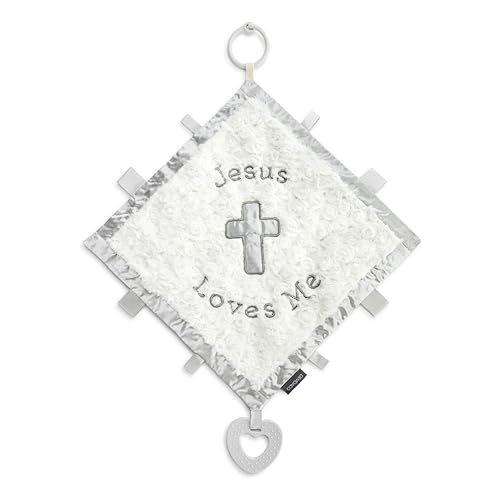 DEMDACO Tender Blessings, 18.5 x 16 Inch, Soft Cotton and Polyester, Blanket, Blankie, White and Grey, Jesus Loves Me - Main Image