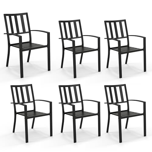 Image of PHI VILLA Stackable Patio Dining Chairs Set of 6, Wrought Iron, Black | All-Weather, 25 inchD x 23 inchW x 35 inchH, Supports 300 lb, For Deck, Perfect for patio,porch,deck,