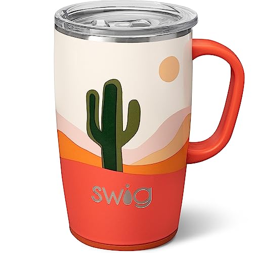 Swig Life Taza de viaje de 18 onzas, vaso aislado con asa y tapa, taza de café de viaje, taza de viaje apta para portavasos, vaso de acero inoxidable de 18 onzas, vaso aislado reutilizable con tapa