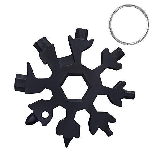 Saisn 18-in-1 Snowflake Multi-Tool for Men, Stainless Steel Snowflake Portable Bottle Opener Flat Phillips Screwdriver Wrench MultiTool for Outdoor Travel Camping Adventure (Black)