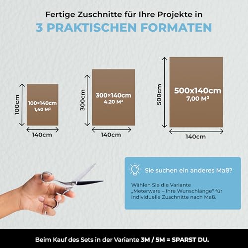 Fabreco - KUNSTLEDER Schwarz Meterware (1M x 140cm) – Lederimitat in Lederoptik - Bezugsstoff Meterware für Möbelstoffe - Stoffe für Stühle Beziehen - Polsterstoff, Polsterbezug & Möbelstoff (Schwarz)