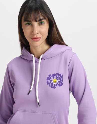 Image of JUNEBERRY Cotton Fleece Regular Fit Hooded Sweatshirt Lastest Back Graphic Printed Winter Hoodies for Women (Available in Colors: Black, SOYA Bean, Orange, Marshmellow, White & Lilac)