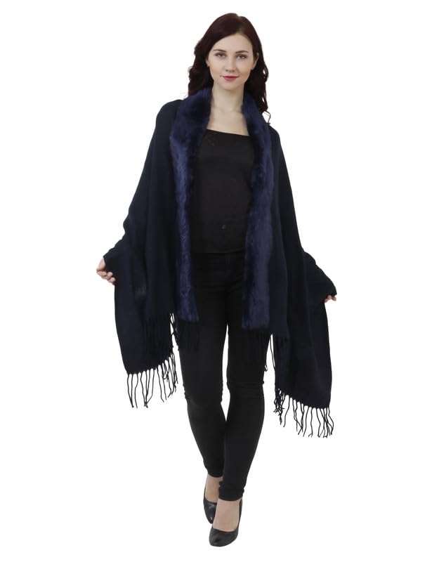 Image of Manra Women's Solid Faux Fur Border Stole Shawl Warm Wrap Cape for Winters (SC 14)