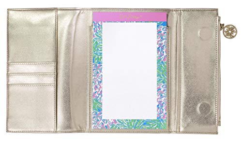 Lilly Pulitzer Women's Vegan Leather Gold Clutch Purse, Travel Wallet with Pocket Notepad, Metallic Gold2