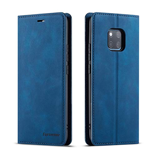 QLTYPRI Hülle für Huawei Mate 20 Pro Premium Dünne Ledertasche Handyhülle mit Kartenfach Ständer Flip Schutzhülle Kompatibel mit Huawei Mate 20 Pro - Blau