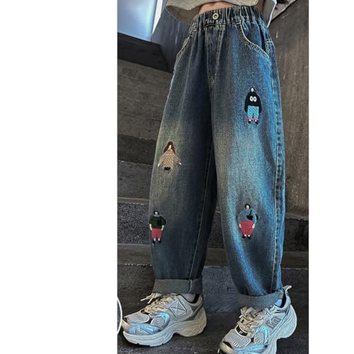 Girls Plus Size Jeans Cute Back to School Clothes Teen Girls Baggy Embroidery Graphic Trousers High Waist Denim Pants4