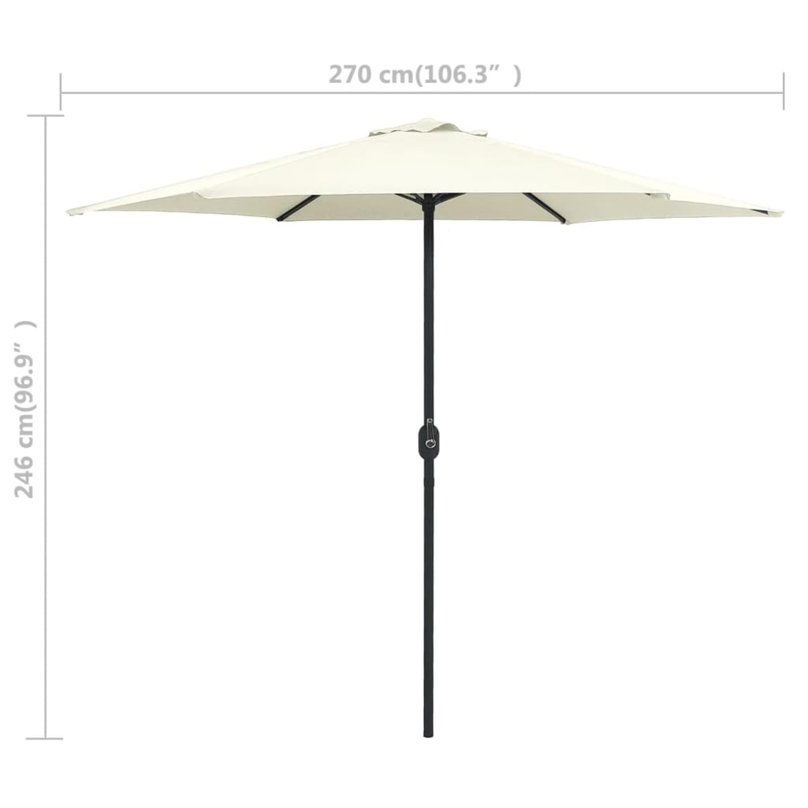 Homgoday Sombrilla de jardín con Palo Aluminio Blanco 270x246 cm Sombrilla Terraza Exterior, Sombrilla Jardín Grande Orientable Jardín Parasol Balcón