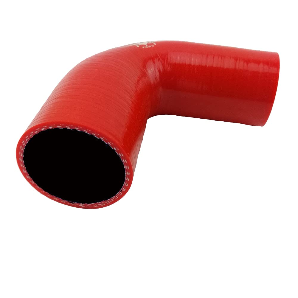 I33T 4-Ply Reinforced 90 Degree Elbow Reducer Coupler Silicone Hose, Leg Length 4.72 Inches / 120 mm, ID 1.5 Inches to 2 Inches (38 mm to 51 mm), Wall Thickness 0.2 Inches / 5 mm - Red