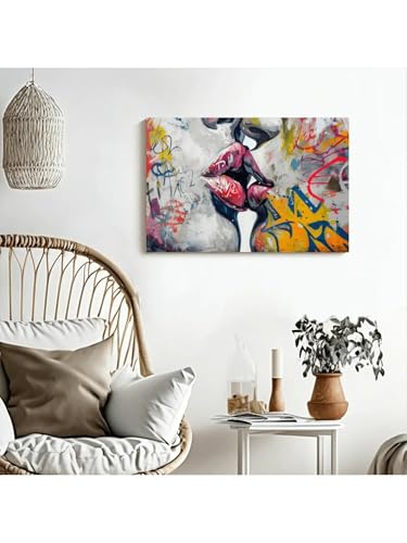 Toile moderne de graffitis et baisers tableau romantique urbain 50x75 cm