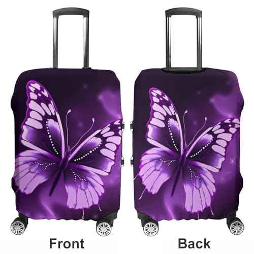 Washable Luggage Case Cover Cute Purple Butterfly Printed Luggage Cover Protector Elastic Suitcase Protector Anti-Scratch Suitcase Cover for Size L (26-28 inches) Luggage3