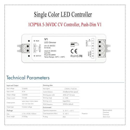Variateur LED multi-zone à gradation fluide sans scintillement avec commande tactile 2.4G - 5