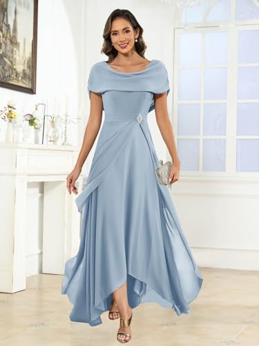 Scoop Neck Mother of The Bride Dresses for Women A Line Tea Length Formal Evening Dress2