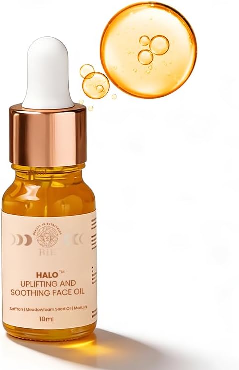 BiE Halo Uplifting & Soothing Face Oil | Pure Saffron Facial Oil | Brightens Skin, Targets Pigmentation & Wrinkles, Stretch Marks | For Dry to Normal Skin | Non Greasy & Pure Kumkumadi Tailam | Unisex | 10ml