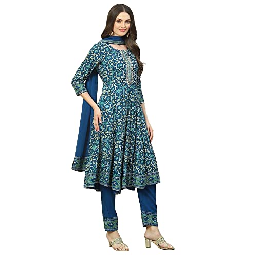 Image of BIBA Women Rayon Kalidar Printed Suit Set