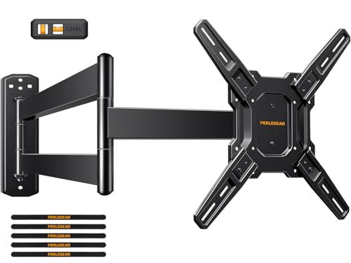 Perlegear Long Arm TV Wall Mount for 26-70 inch TVs up to 100 lbs Corner TV Mount Bracket with 31.65 Extension Swivel Tilt Articulating Arms Max VESA 400x400mm Full Motion Wall Mount PGMF25B