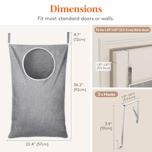 Lifewit Wäschesack, große zusammenklappbare hängende Wäschekorb, hängende Wäschesammler Tasche für Bad Schlafzimmer schmutzige Kleidung Storage Organizer, Hellgrau, 1 Pack