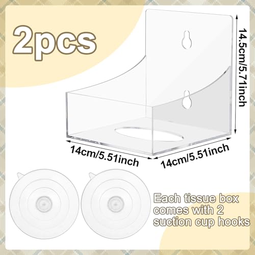Geelin 2 Pcs Tissue Box Holder Wall Mount Acrylic Dispenses Tissue Box Shelf Gloves Wipes Paper Napkins Organizer Upward or Downward for Kitchen Bathroom Office Rv (Clear) - Thumbnail 2